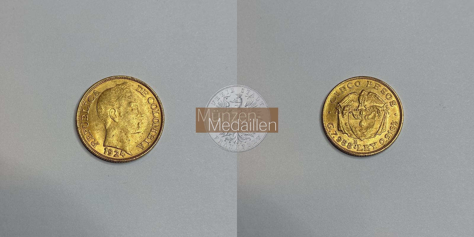 Kolumbien Feingold: 7,32g 5 Pesos 1924 