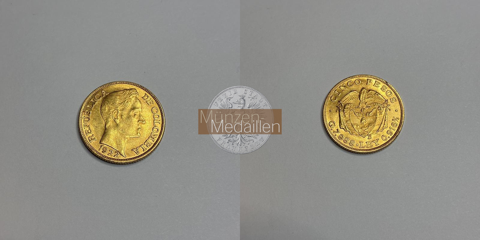 Kolumbien Feingold: 7,32g 5 Pesos 1922 