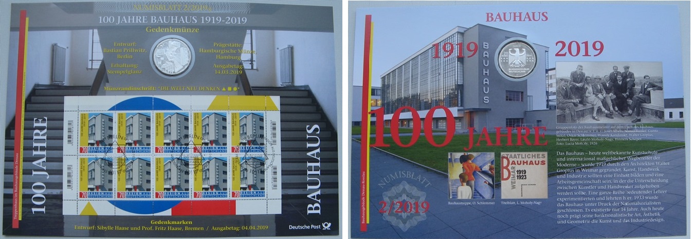  2019,Germany,Numismatics Coin-Card/Sheet: Bauhaus+20 Euro Silver Coin(0,53 oz silver)   