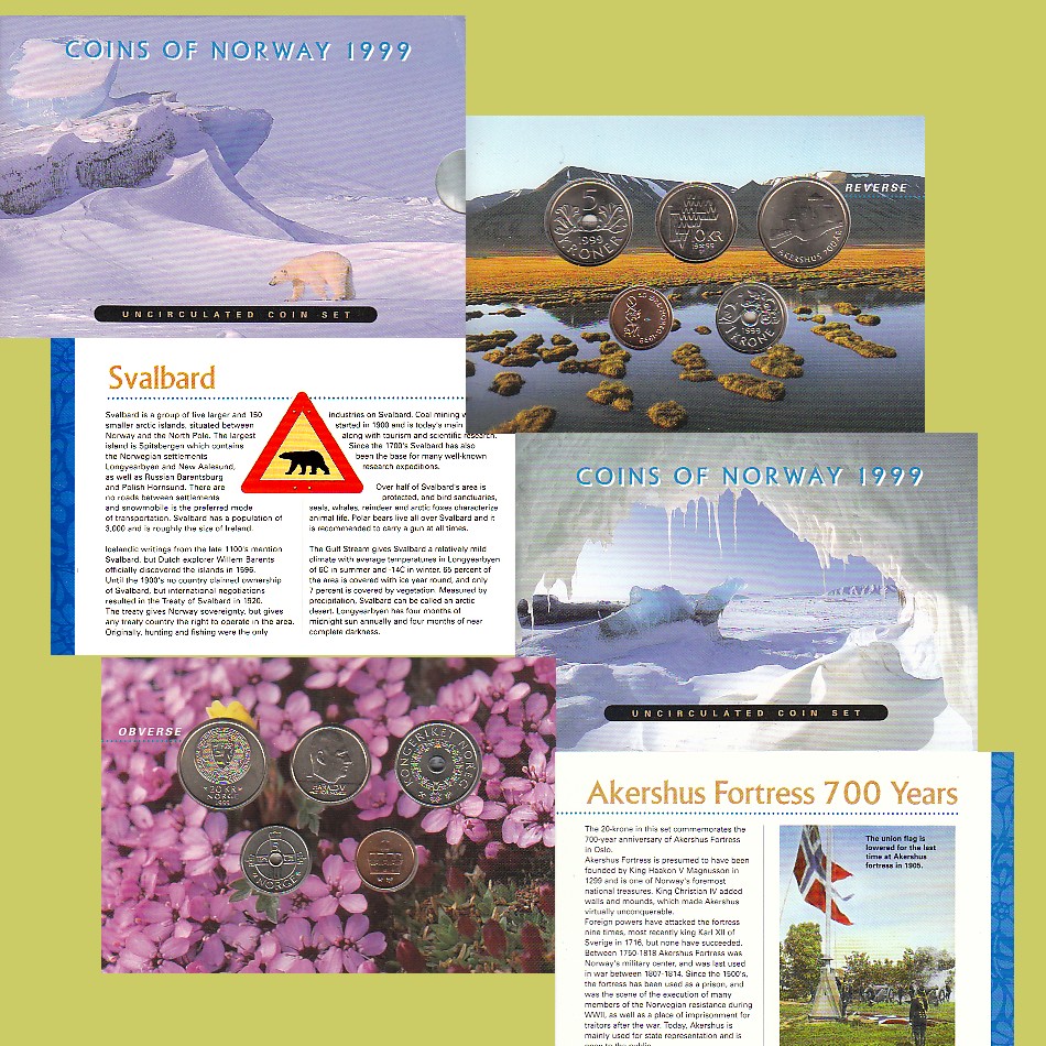  Offizieller KMS Norwegen 1999 mit der 20-Kronen-Sondermünze *700 Jahre Festung Akershut*   