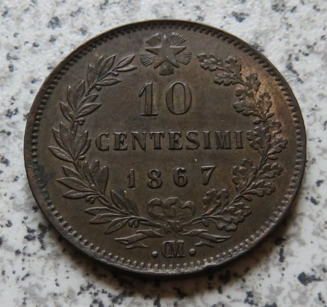  Italien 10 Centesimi 1867 .OM. (Punkt OM Punkt), besser   