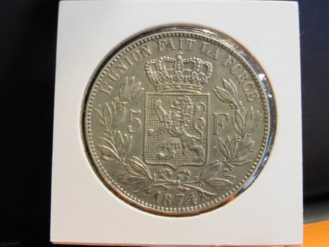  BELGIUM 5 FRANCS 1874.GRADE-PLEASE SEE PHOTOS.   