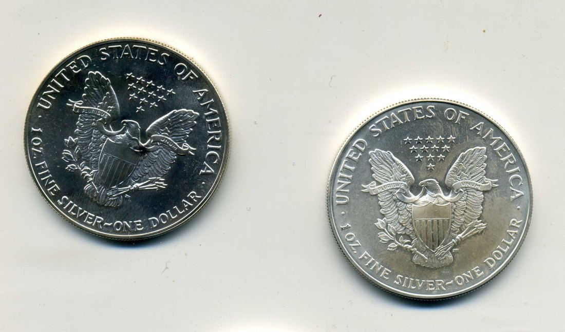  2 x American Eagle Silber 1987+1995 1a Zustand   