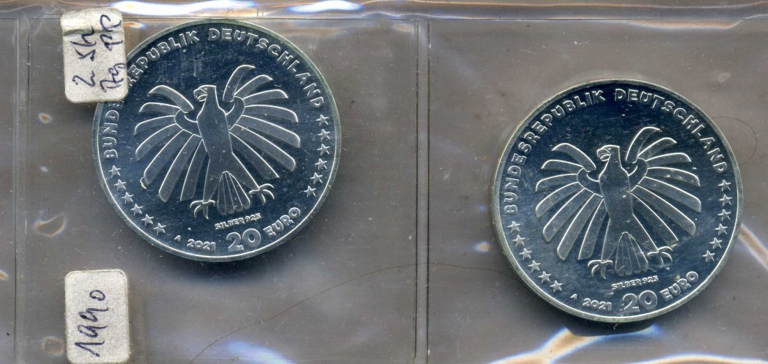  2x20 Euro 2021 Die Maus wie von der Bank verausgabt 33,3 Gramm Silber fein   