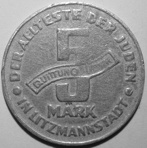  Getto Litzmannstadt, 5 Mark 1943, wahrscheinlich Fälschung   