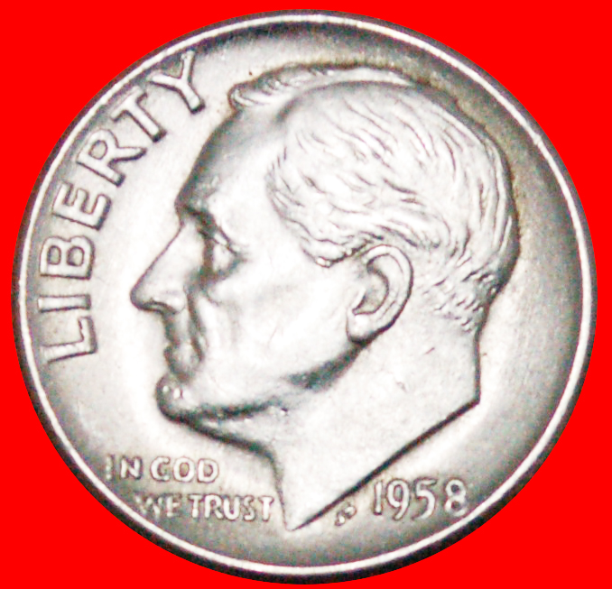  Ⰿ DISCOVERY COIN: USA ★ 10 CENT SILVER 1958D ROOSEVELT (1858-1945)!  ★LOW START ★ NO RESERVE!   