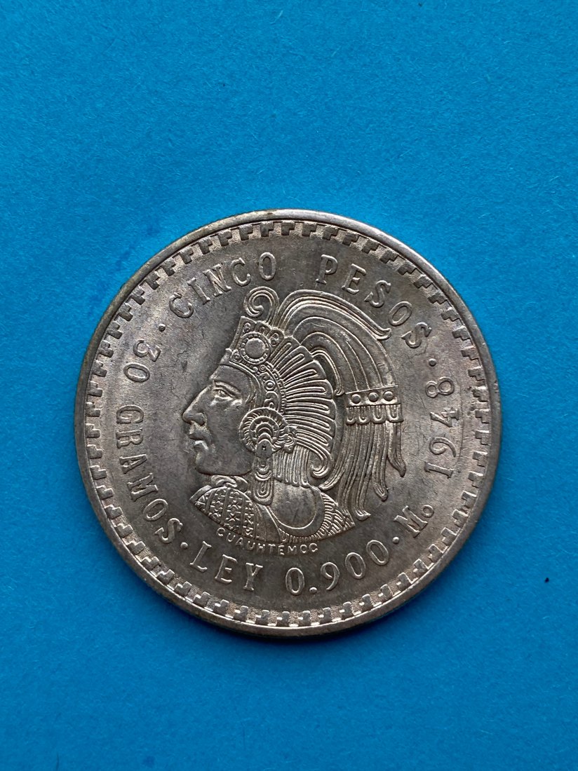  Mexico, 5 Pesos 1948, 30 gr. Silber (900), vz   