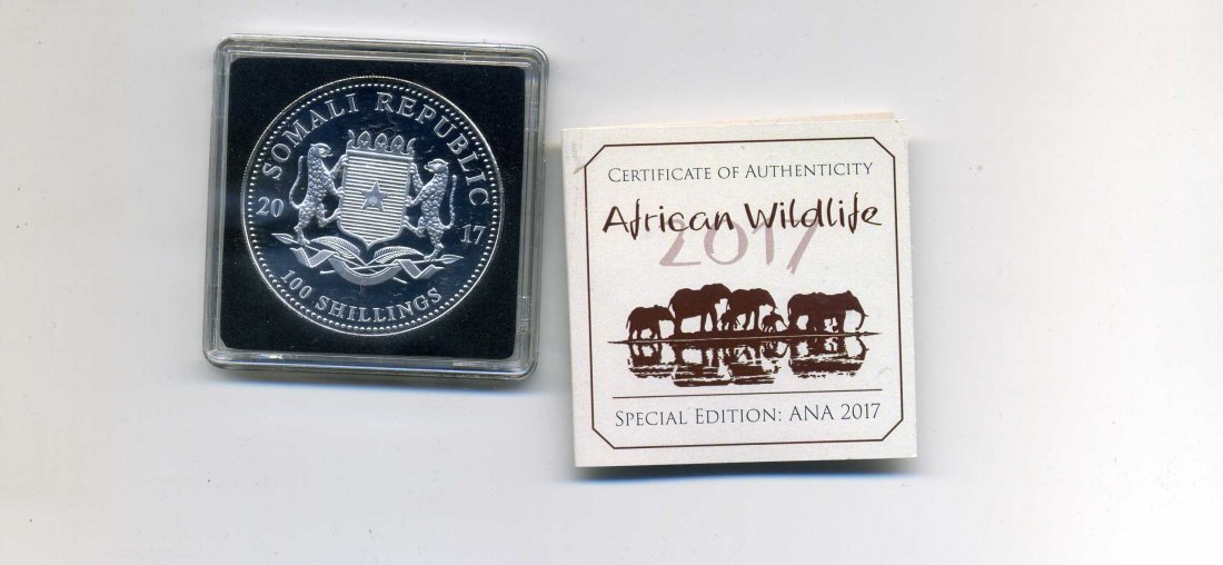  Somalia 100 Schilling 2017 Elefant mit Privy Mark ANA + OVP+Zert. nur 1000 Stück   