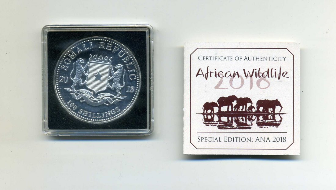  Somalia 100 Schilling 2018 Elefant mit Privy Mark ANA + OVP+Zert. nur 1000 Stück   