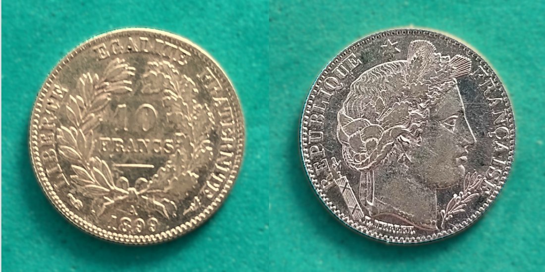  Frankreich 10 Franc 1899 Gold - Ceres-Haupt - mit Echtheitszertifikat - 2,8gr Gold   