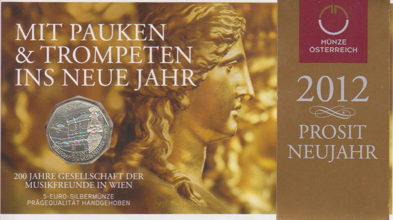  5-€-Silberm Österreich *200 J. Gesellschaft der Musikfreunde* 2012 *hgh* max 50.000St!   