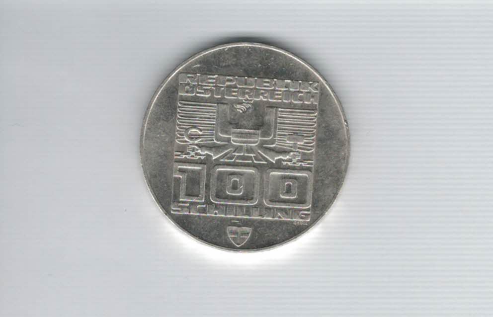  100 Schilling 1976 Winterolympiade Innsbruck Abfahrtsläufer Wien Ag 15,36g fein Österreich (01914/7)   