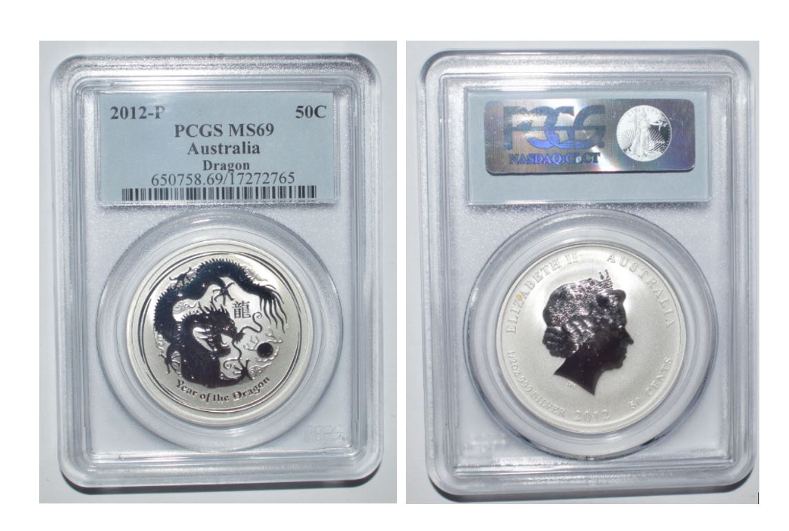  - kirofa - Australia 50 CTS - 2012 -DRAGON - 1/2 Oz Silver 999. PCGS MS 69   