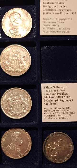  Deutsches Kaiserreich. Lot 5x3 Mark. 1909/12 Silber   