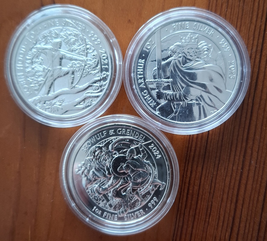  Großbritannien 3 x 1 oz Silber: Robin Hood, King Arthur, Beowulf & Grendel   