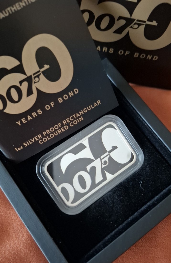  Tuvalu 1 oz Silber Rectangular coloured Coin proof 2022  60 Jahre Bond 007  Auflage 5.000   