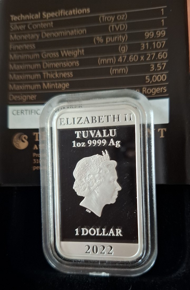  Tuvalu 1 oz Silber Rectangular coloured Coin proof 2022  60 Jahre Bond 007  Auflage 5.000   