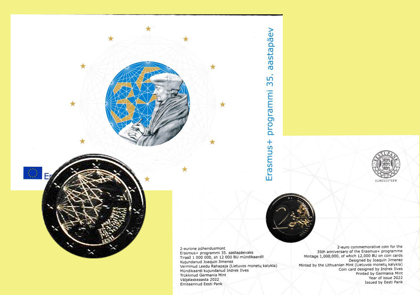  Offiz. 2-Euro-Sondermünze Estland *35 Jahre Erasmus-Programm* 2022 nur 12.000St!   