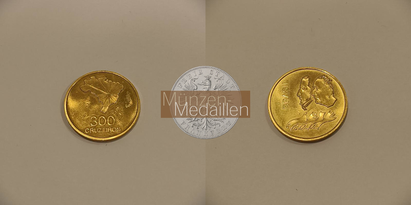  Brasilien 300 Cruzeiros 1972 MM-Frankfurt Feingold: 15,38g   