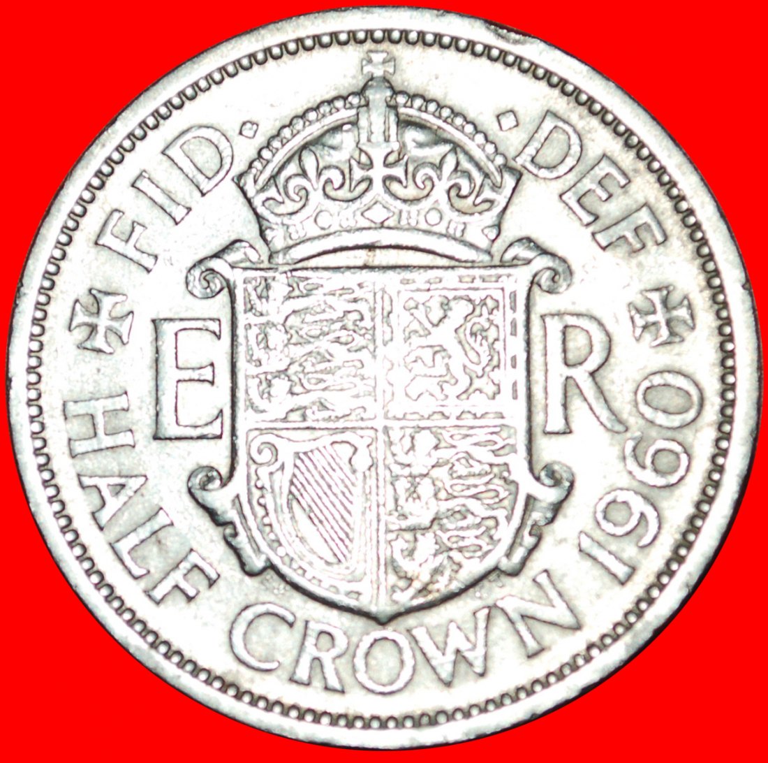  Ⰿ COAT OF ARMS 1953-1970:GREAT BRITAIN★1/2 CROWN 1960★ELIZABETH II 1953-2022★LOW START ★ NO RESERVE!   
