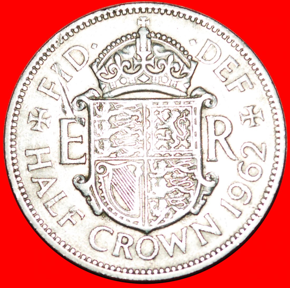  Ⰿ COAT OF ARMS 1953-1970:GREAT BRITAIN★1/2 CROWN 1962★ELIZABETH II 1953-2022★LOW START ★ NO RESERVE!   