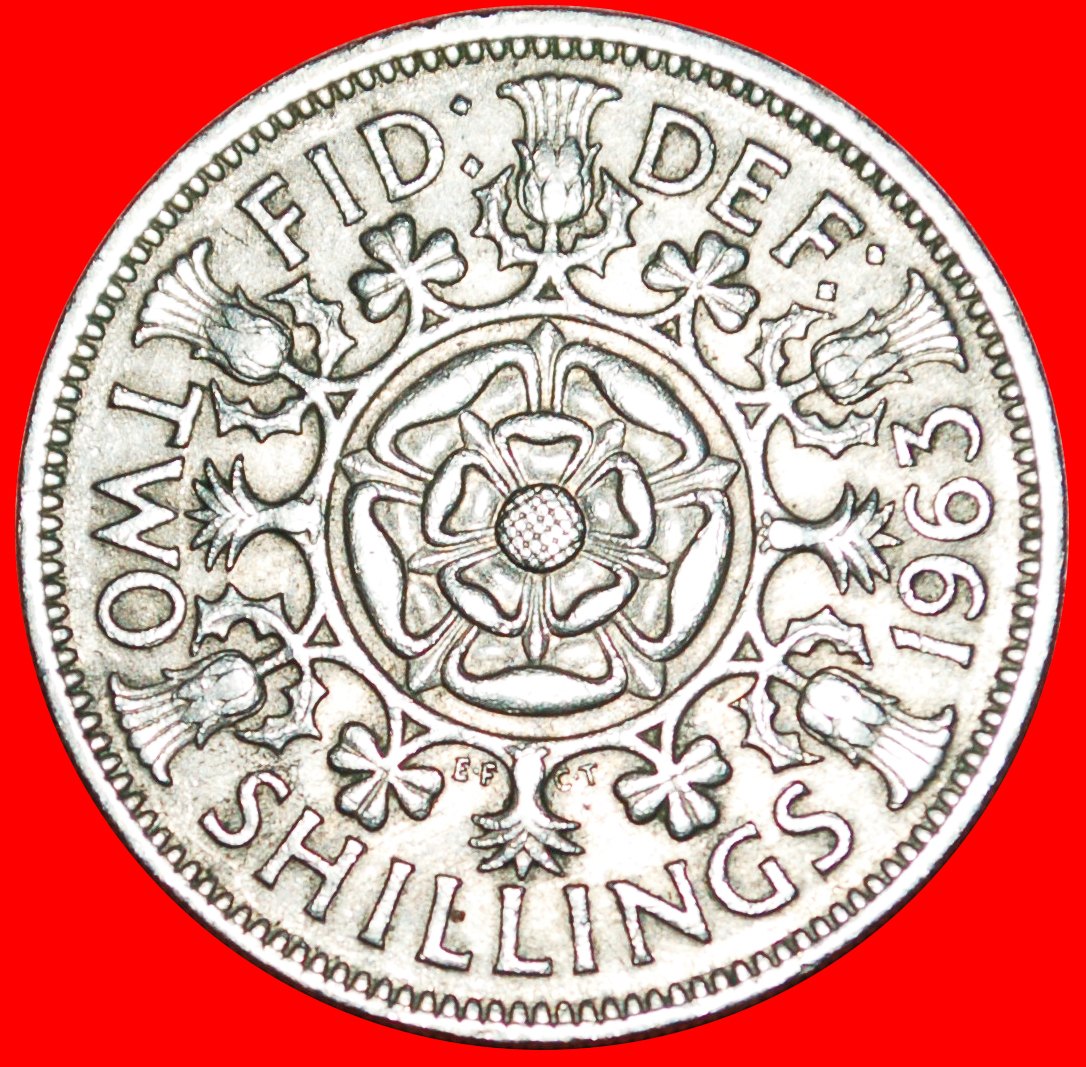  Ⰿ TUDOR ROSE (1953-1970): GREAT BRITAIN ★ FLORIN 1963★ELIZABETH II 1953-2022★LOW START ★ NO RESERVE!   
