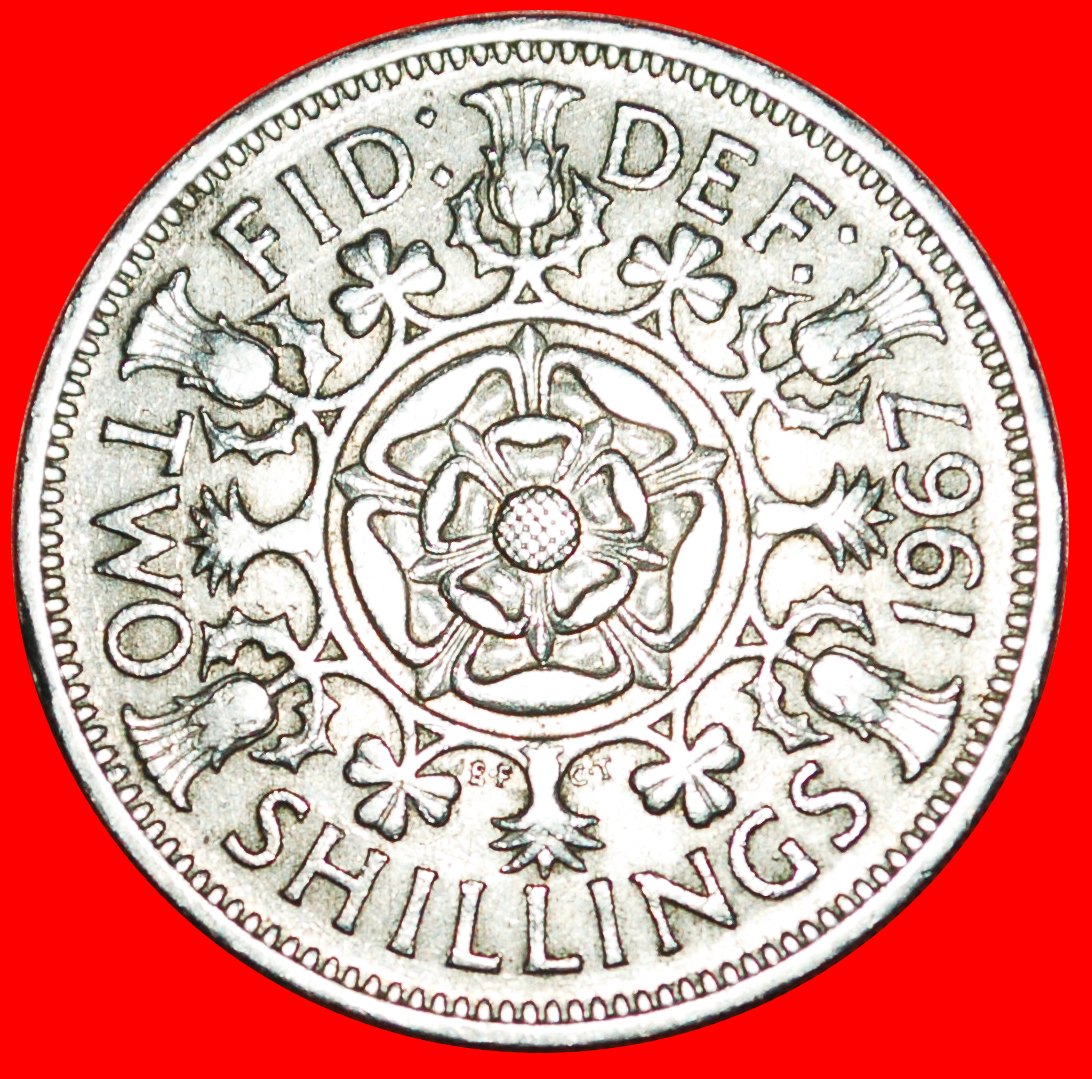  Ⰿ TUDOR ROSE (1953-1970): GREAT BRITAIN ★ FLORIN 1967★ELIZABETH II 1953-2022★LOW START ★ NO RESERVE!   