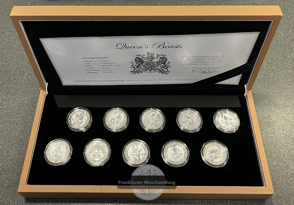  Großbritannien 10 x 5 Pfund 2016-2021 Queens Beasts Series Full Set.    FM-Frankfurt Feinsilber:311g   