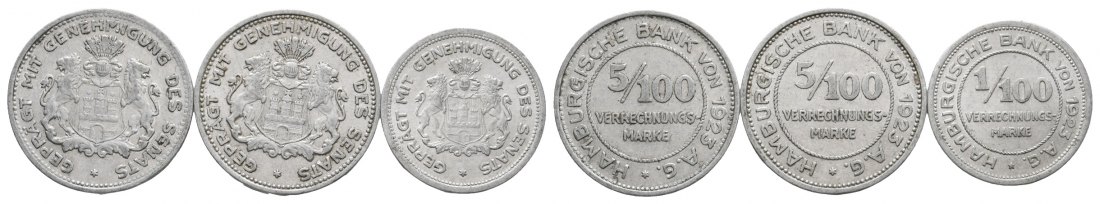  Hamburg, 3 Kleinmünzen 1923   