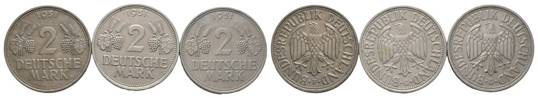  BRD, 2 Mark 1951 (3 Stück)   