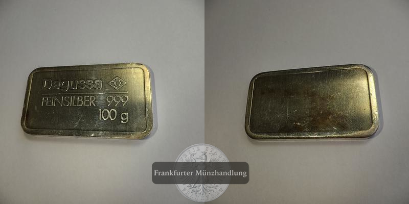  Deutschland Silberbarren 100g Degussa FM-Frankfurt Feinsilber: 99,9g   