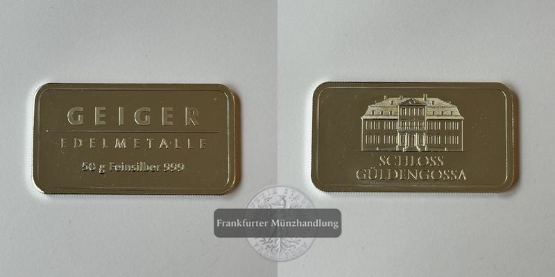 Deutschland Silberbarren Geiger Schloss Guldengossa FM-Frankfurt Feinsilber: 50g   