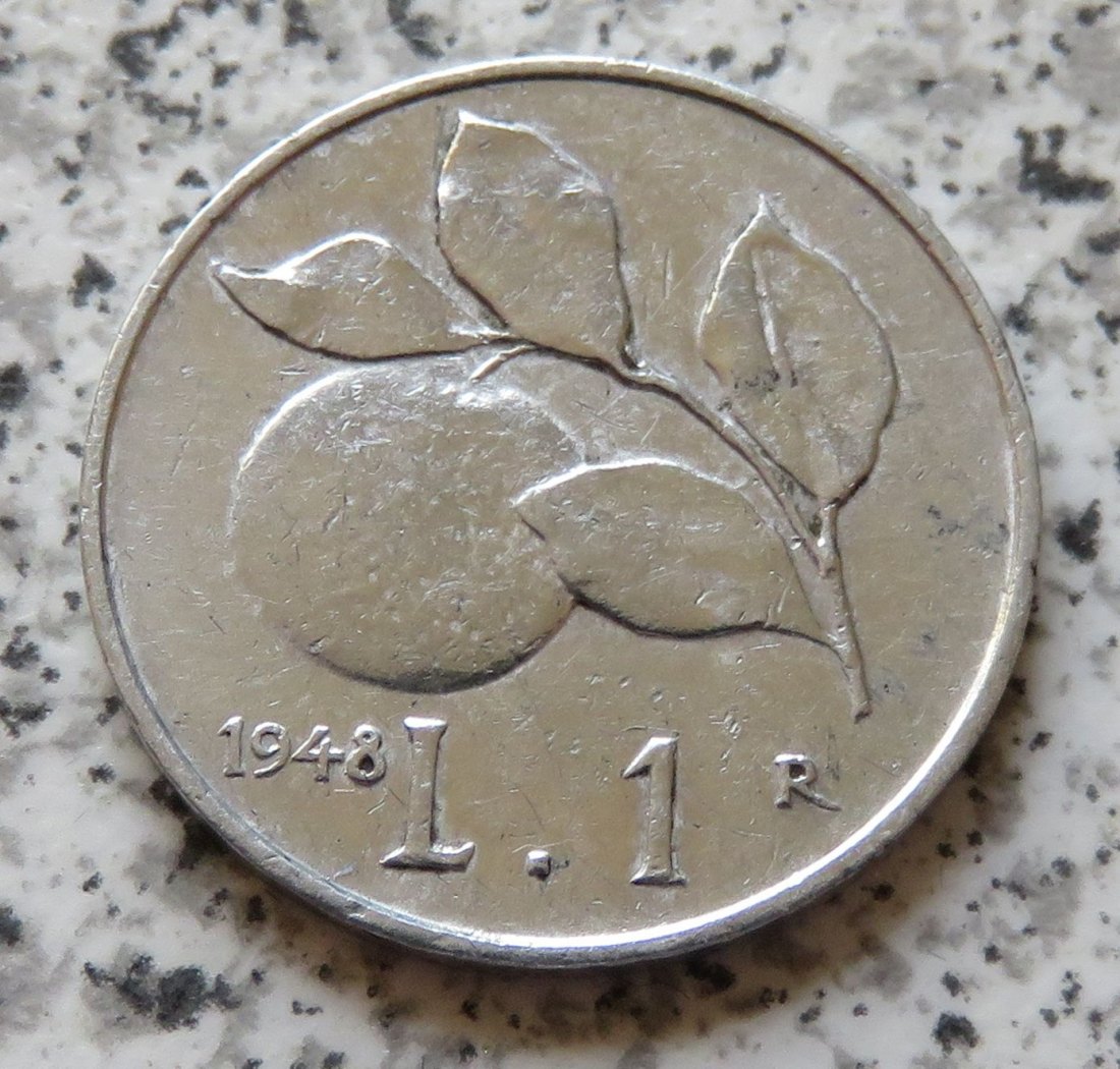  Italien 1 Lira 1948 R, berieben   