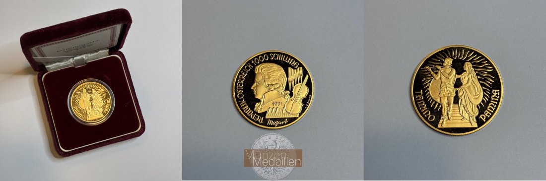  Österreich 1000 Schilling 1991 Wolfgang A. Mozart MM-Frankfurt Feingold: 16g   