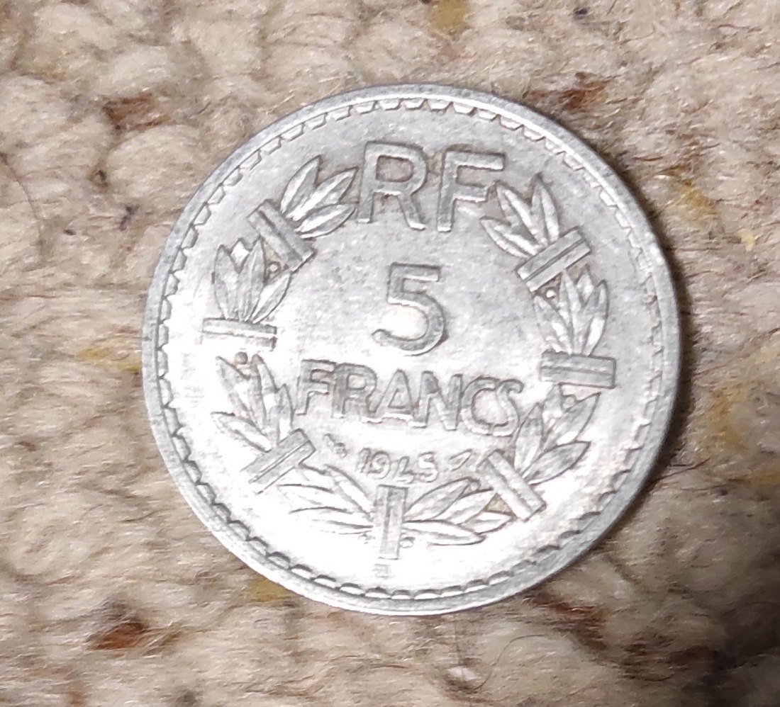  Frankreich 5 Francs 1945 B, Aluminium   