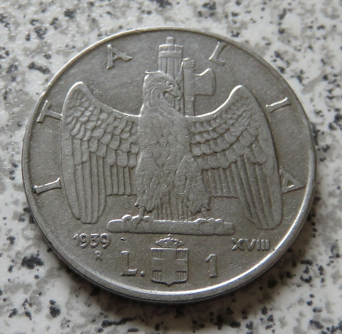  Italien 1 Lira 1939 XVIII, nicht magnetisch   