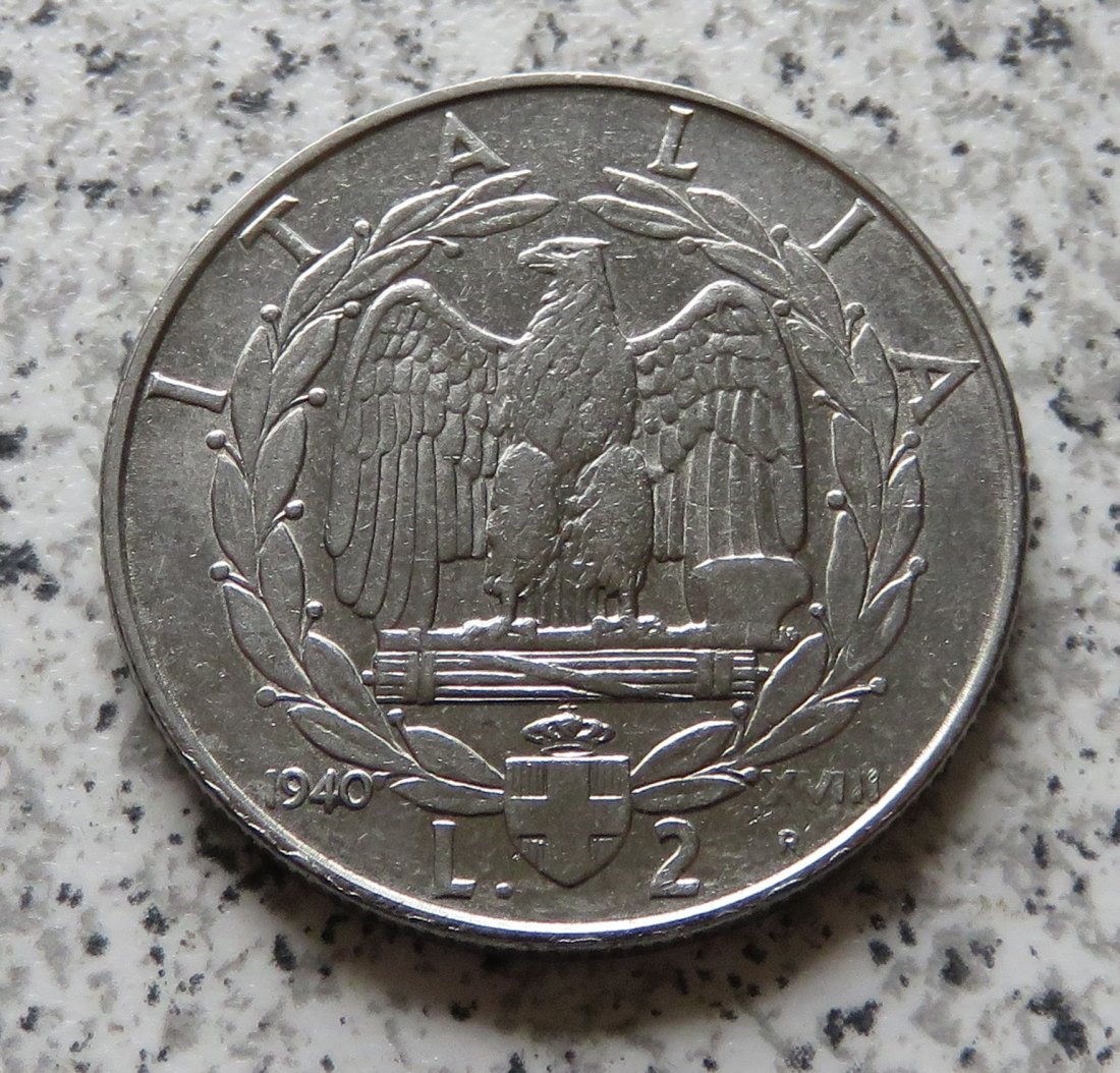  Italien 2 Lire 1940 R, nicht magnetisch   
