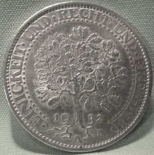  5 Reichsmark 1932 A Eichbaum, J 331   