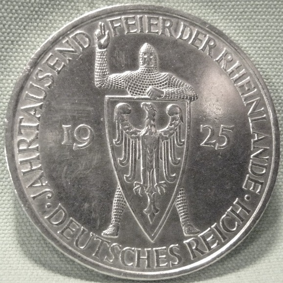  5 Reichsmark 1925 A Jahrtausendfeier der Rheinlande, J 322   
