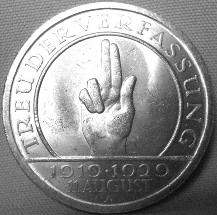  5 Reichsmark 1929 A Schwurhand, J 341   