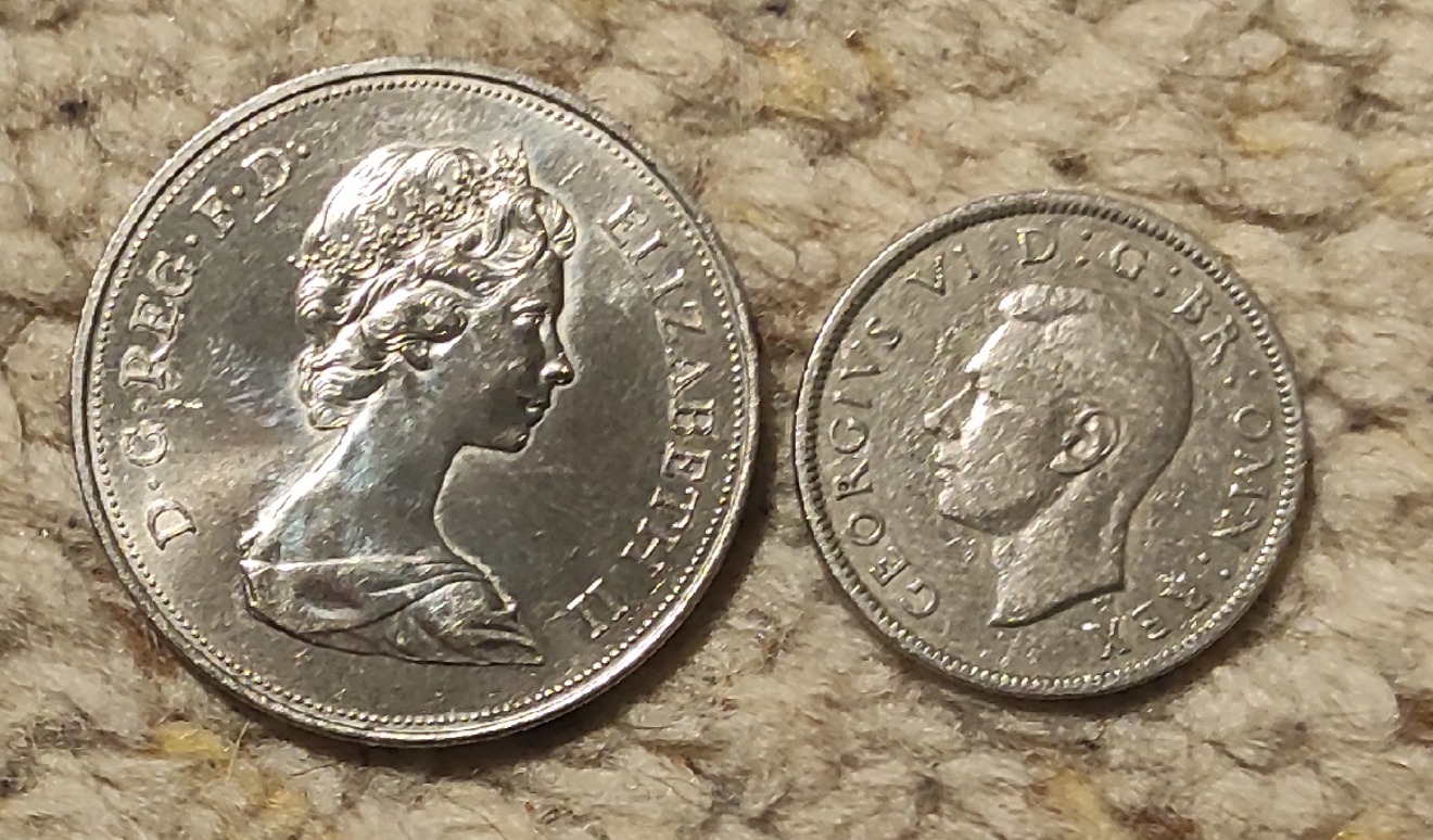  Großbritannien 25 Pence 1972 / 2 Schilling 1949   