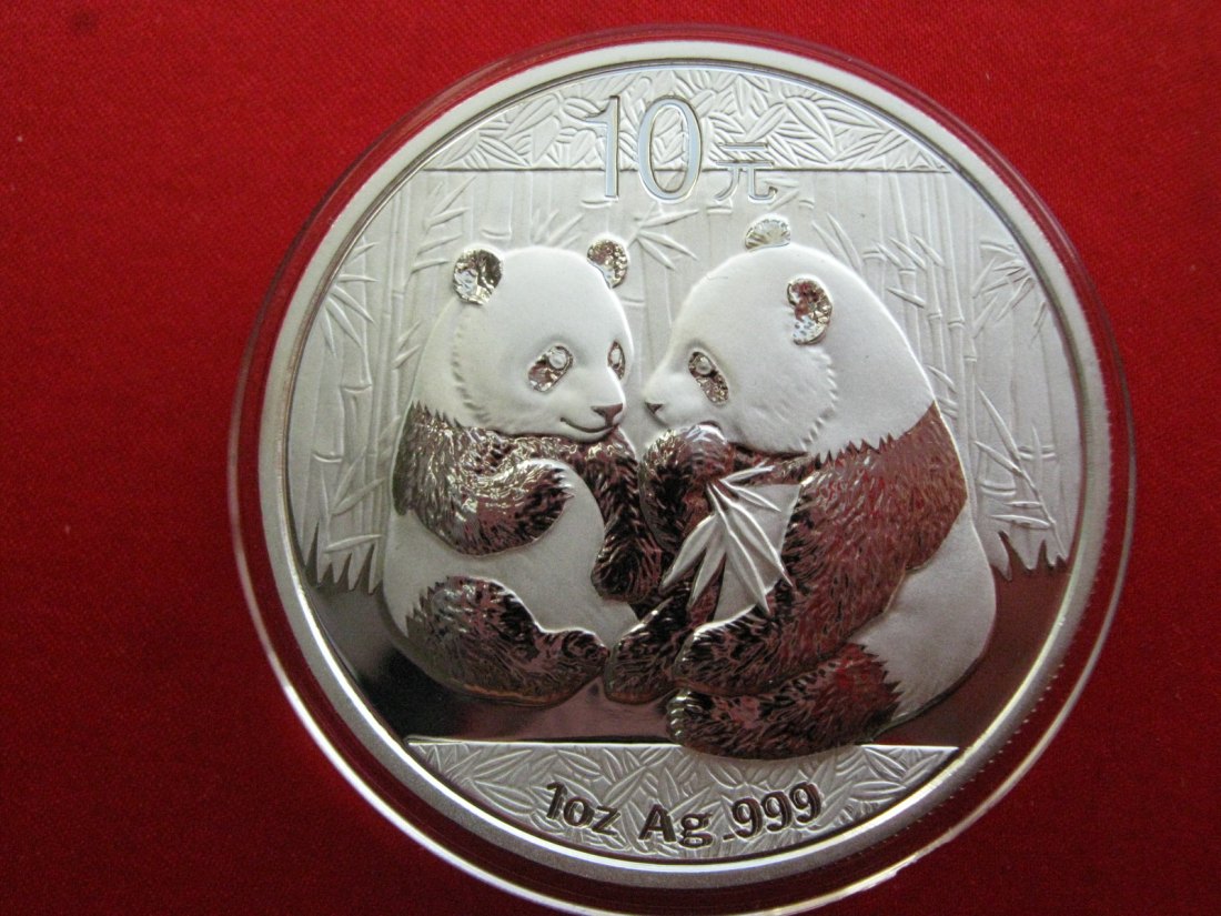  China Silbermünze 2009, WWF Panda, 10 Yuan 1oz 999er Silber   