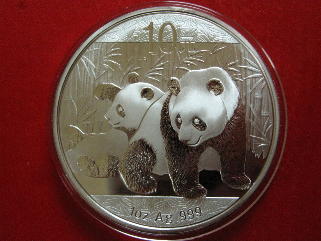  China Silbermünze 2010, WWF Panda, 10 Yuan 1oz 999er Silber   