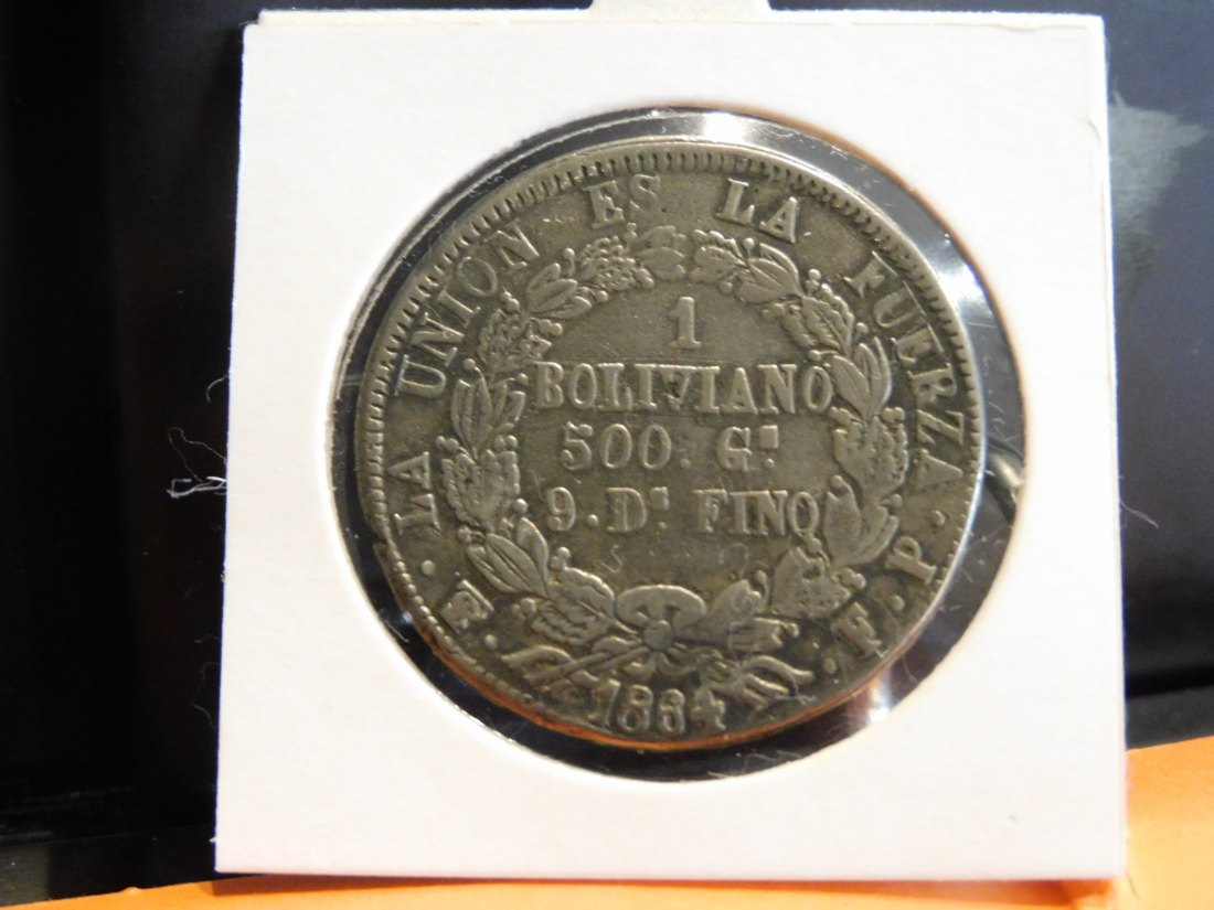  BOLIVIA 1 BOLIVIANO 1864 PTS-FP 9 STARS.GRADE-PLEASE SEE PHOTOS.   