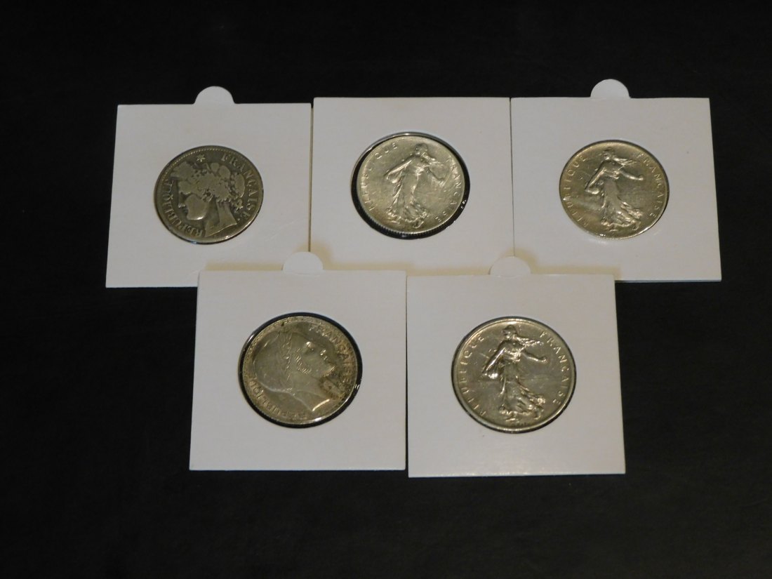  FRANCE 5X 2-5-10 FRANCS 1871-1917-18-32-60.GRADE-PLEASE SEE PHOTOS.   