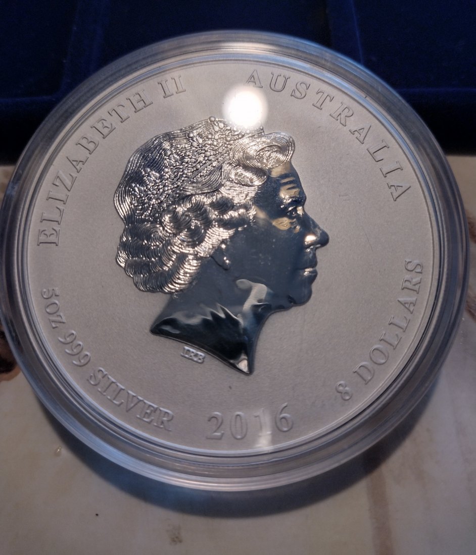  Silbermünze Australien 2016, 5 Oz ag999, Jahr des Affen, koloriert   