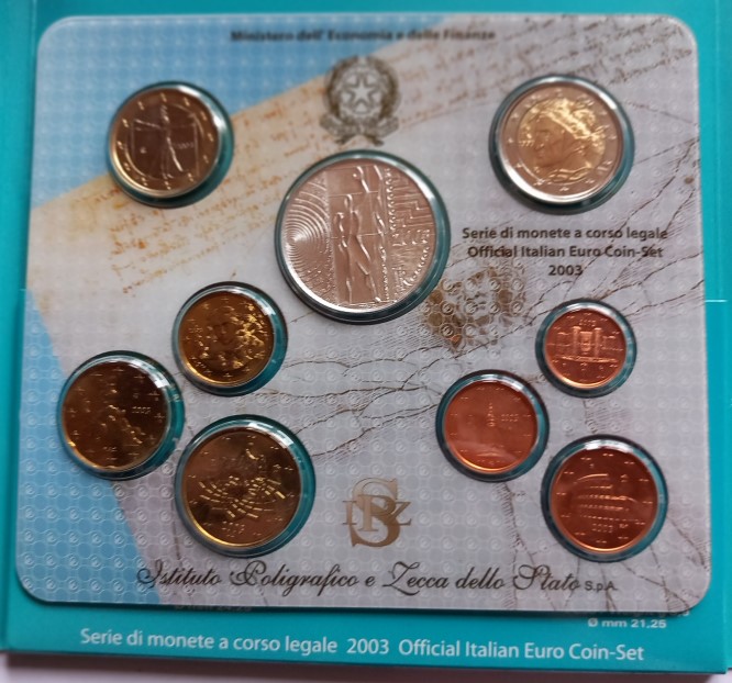 Italien Offizieller Euro-KMS  2003  im Original-Folder plus 5 Euro Silber   