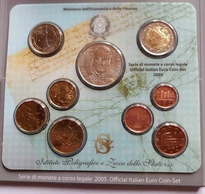  Italien Offizieller Euro-KMS  2005  im Original-Folder plus 5 Euro Silber   