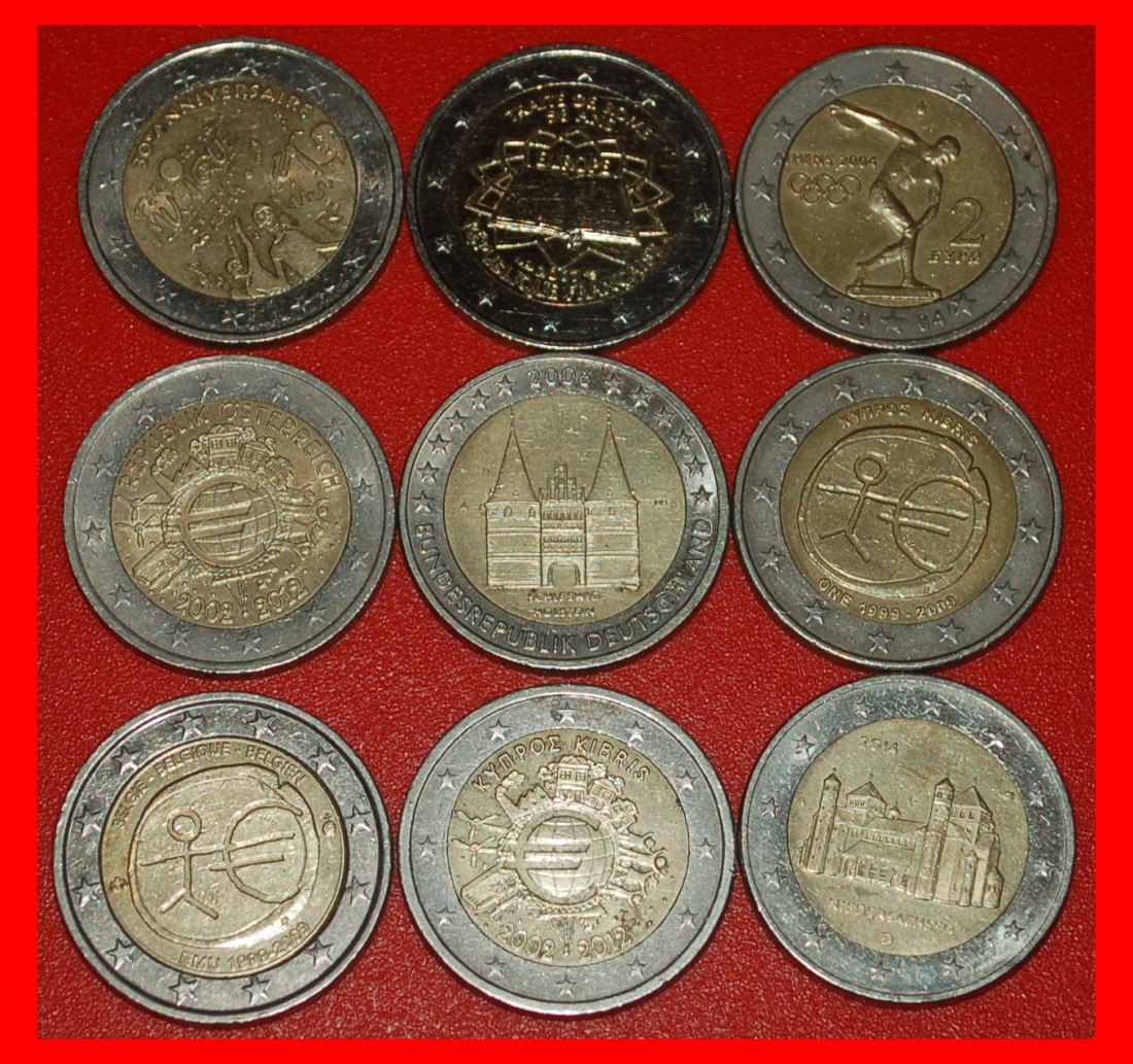 Ⰿ 9 COMMEMORATIVE COINS: EUROPEAN UNION ★ 2 EUROS DIFFERENT TYPES 2004-2014!★LOW START ★ NO RESERVE!