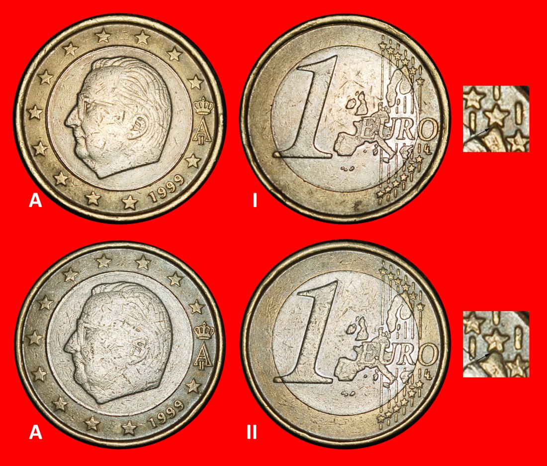  ⰏALBERT II 1993-2013:BELGIUM★1 EURO 1999 PHALLIC 1999-2006★2 DISCOVERY COINS★LOW START★ NO RESERVE!   
